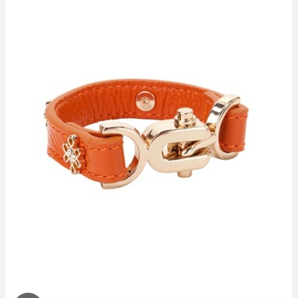 Bamboopink Orange Leather Bracelet with Gold Accents By Judefrances